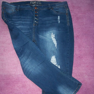 WOMENS PLUS SZ 20 W CROPPED DISTRESSED JEANS
